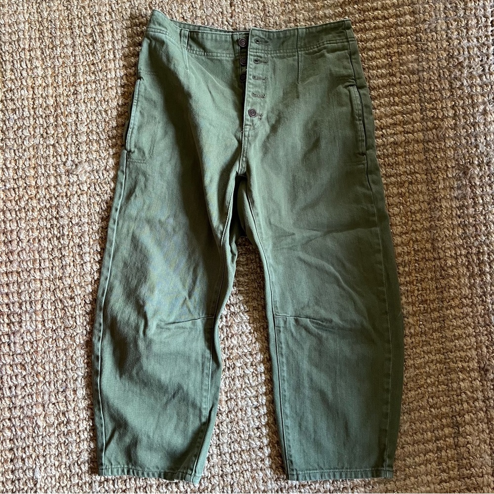 We The Free Olive Green Denim Barrel Leg Pants